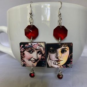 Vintage Glamour Girl & Crystal Dangle Earrings, Style 7